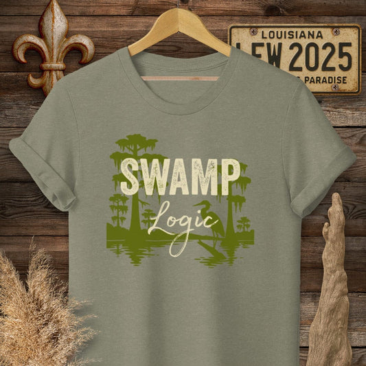 S / Heather Military Green Louisiana Swamp Logic T-Shirt by Laissez Faire Wear