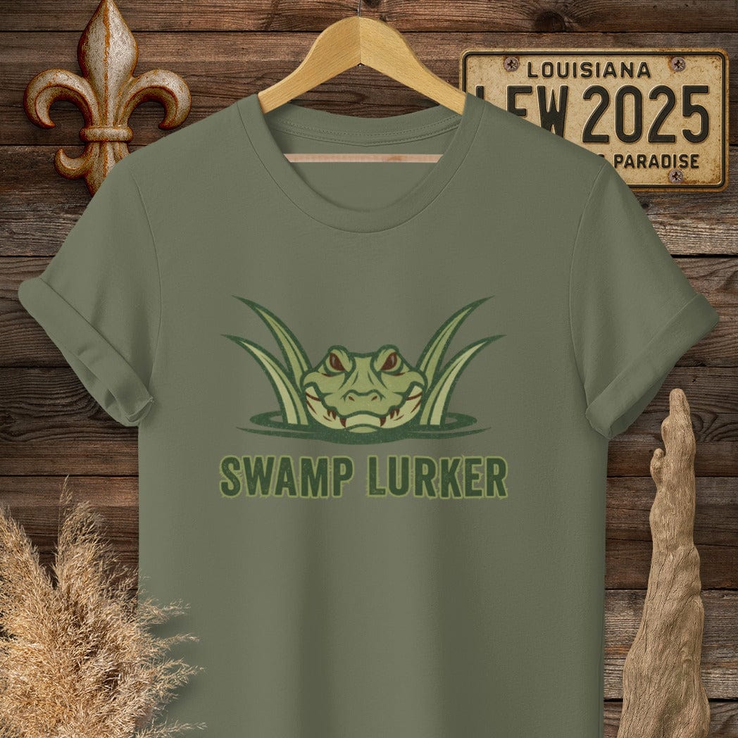 S / Military Green Louisiana Swamp Lurker T-Shirt by Laissez Faire Wear