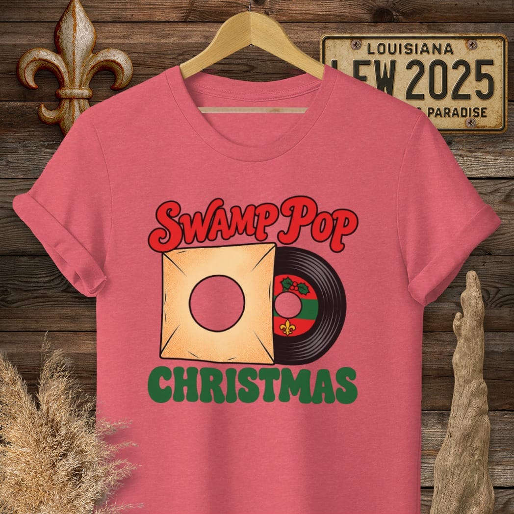 S / Heather Red Louisiana Swamp Pop Christmas T-Shirt by Laissez Faire Wear