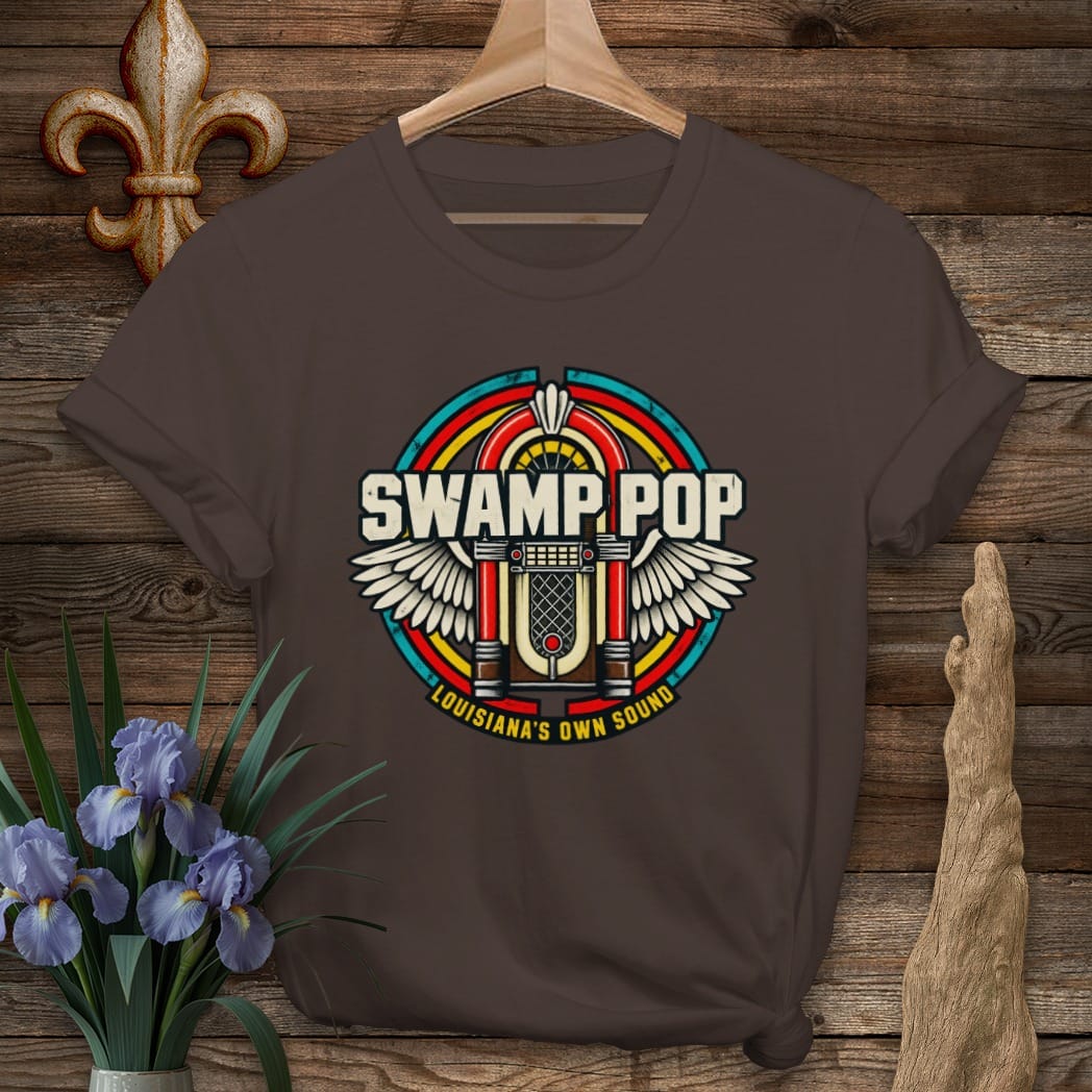 S / Dark Chocolate Louisiana Swamp Pop Jukebox T-Shirt by Laissez Faire Wear
