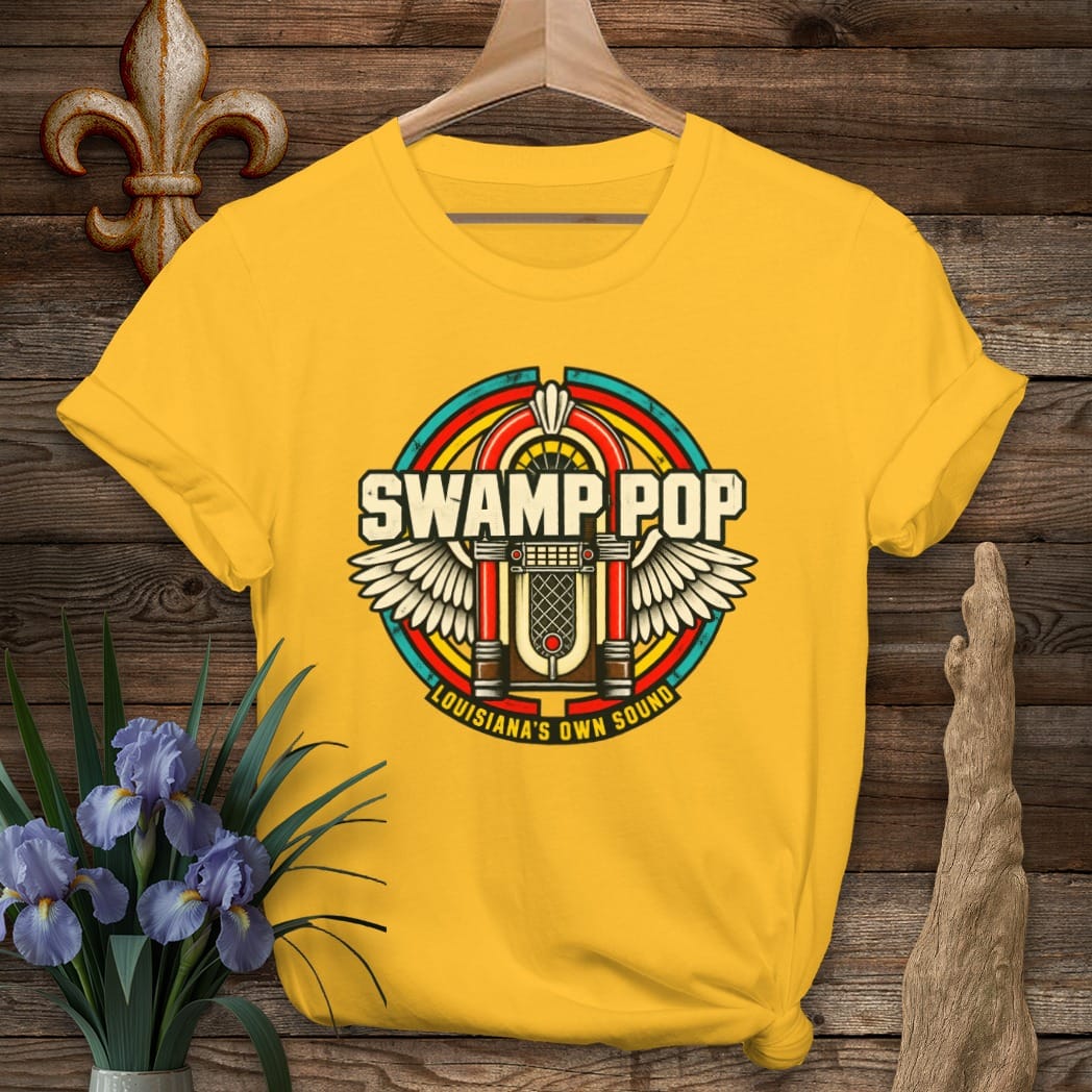 S / Gold Louisiana Swamp Pop Jukebox T-Shirt by Laissez Faire Wear