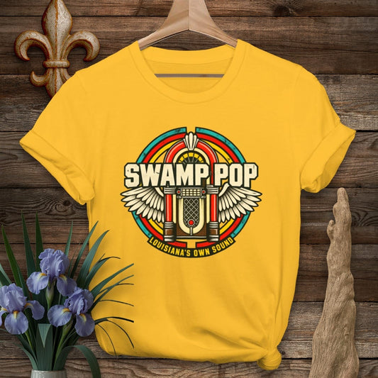 S / Gold Louisiana Swamp Pop Jukebox T-Shirt by Laissez Faire Wear