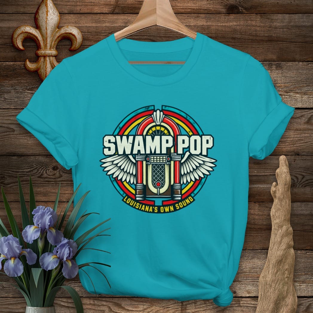 S / Tropical Blue Louisiana Swamp Pop Jukebox T-Shirt by Laissez Faire Wear