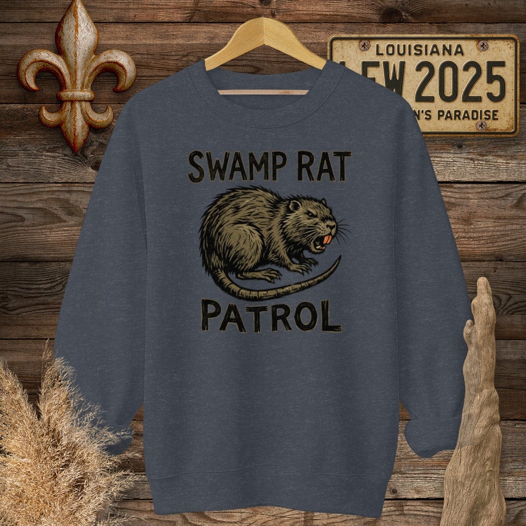 S / Heather Sport Dark Navy Louisiana Swamp Rat Patrol Sweatshirt by Laissez Faire Wear