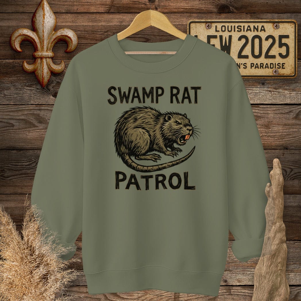 S / Military Green Louisiana Swamp Rat Patrol Sweatshirt by Laissez Faire Wear