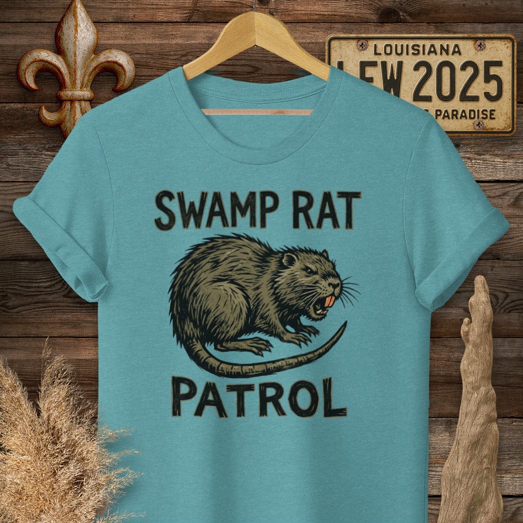 S / Heather Galapagos Blue Louisiana Swamp Rat Patrol T-Shirt by Laissez Faire Wear