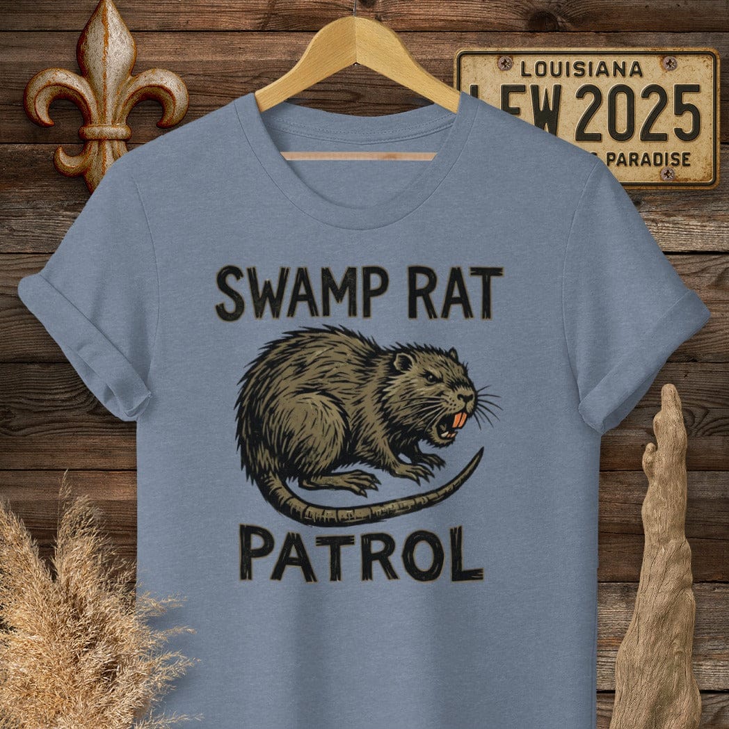 S / Heather Indigo Louisiana Swamp Rat Patrol T-Shirt by Laissez Faire Wear