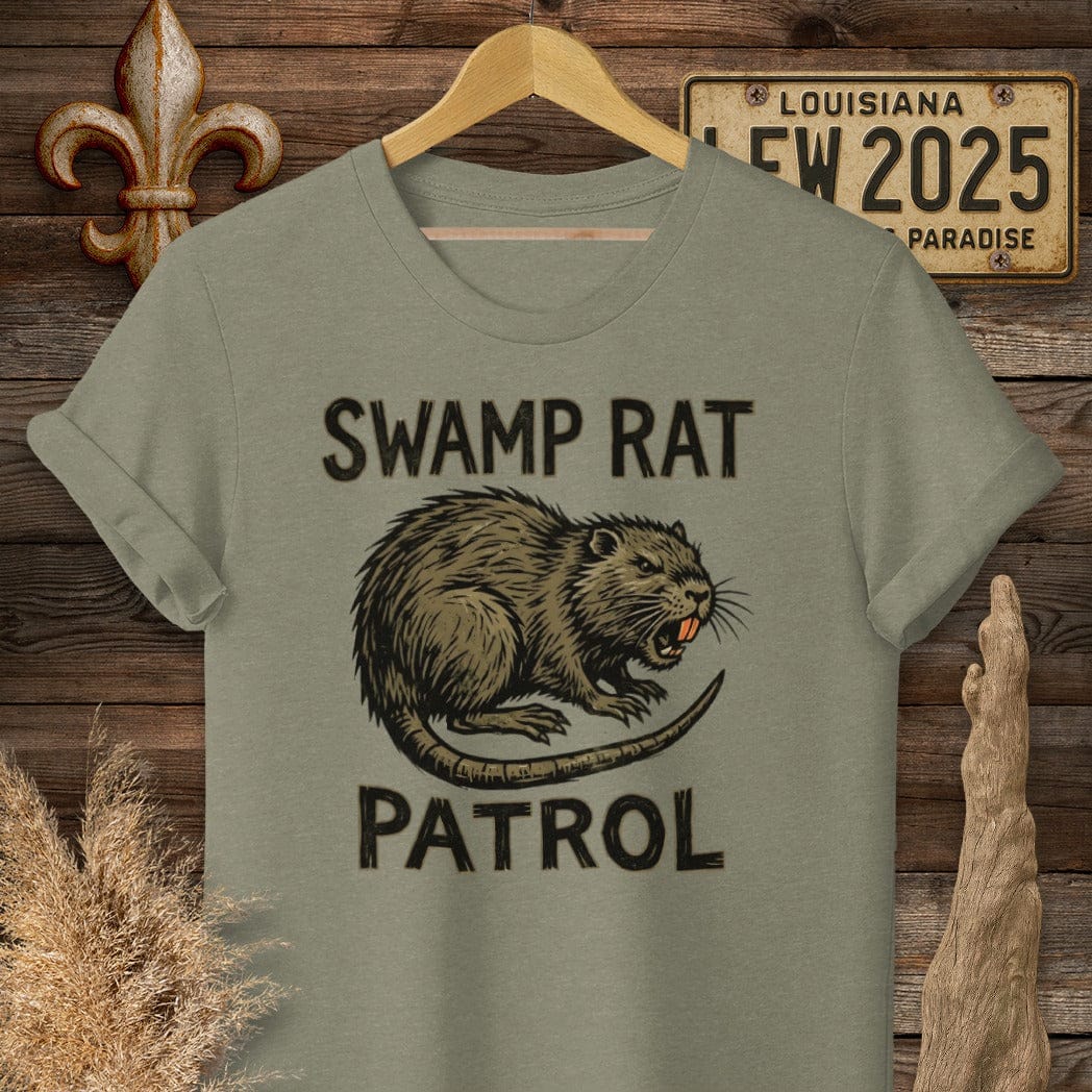 S / Heather Military Green Louisiana Swamp Rat Patrol T-Shirt by Laissez Faire Wear