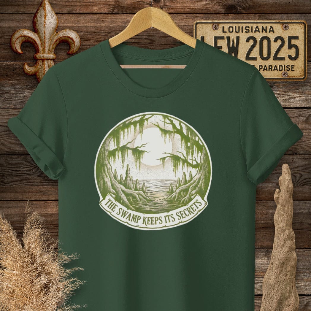 S / Forest Green Louisiana Swamp Secrets T-Shirt by Laissez Faire Wear