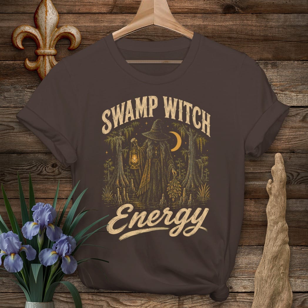 S / Dark Chocolate Louisiana Swamp Witch T-Shirt by Laissez Faire Wear