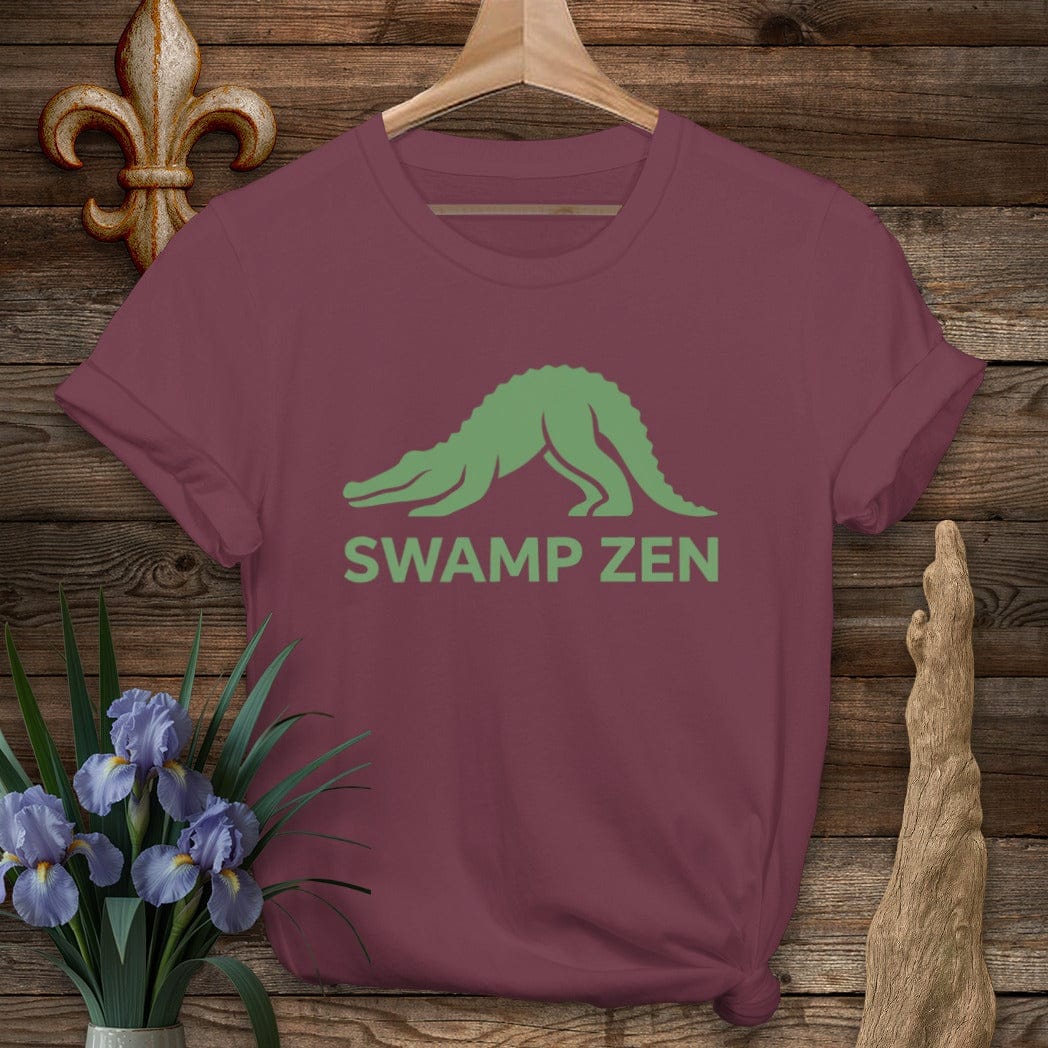 S / Maroon Louisiana Swamp Zen Yoga T-Shirt by Laissez Faire Wear