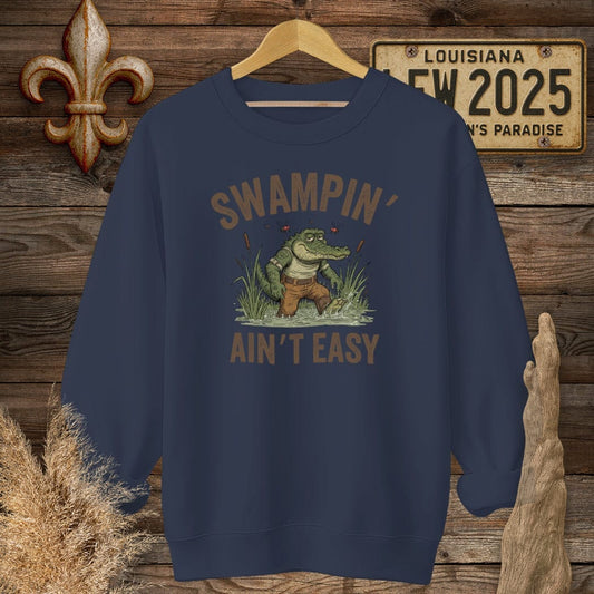 S / Navy Louisiana Swampin' Ain't Easy Sweatshirt by Laissez Faire Wear