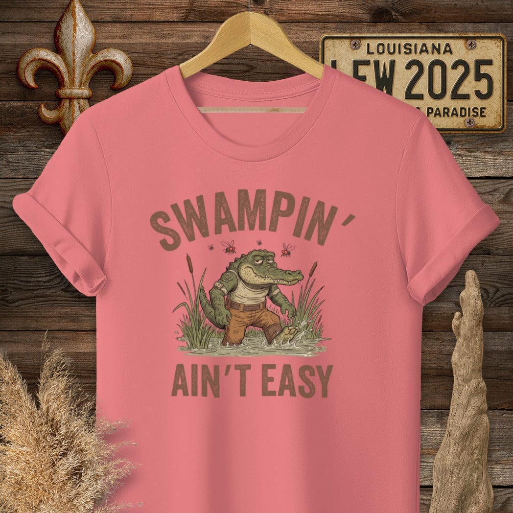 S / Coral Silk Louisiana Swampin' Ain't Easy T-Shirt by Laissez Faire Wear