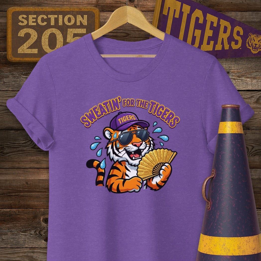 S / Heather Purple Louisiana Sweatin' For The Tigers T-Shirt by Laissez Faire Wear