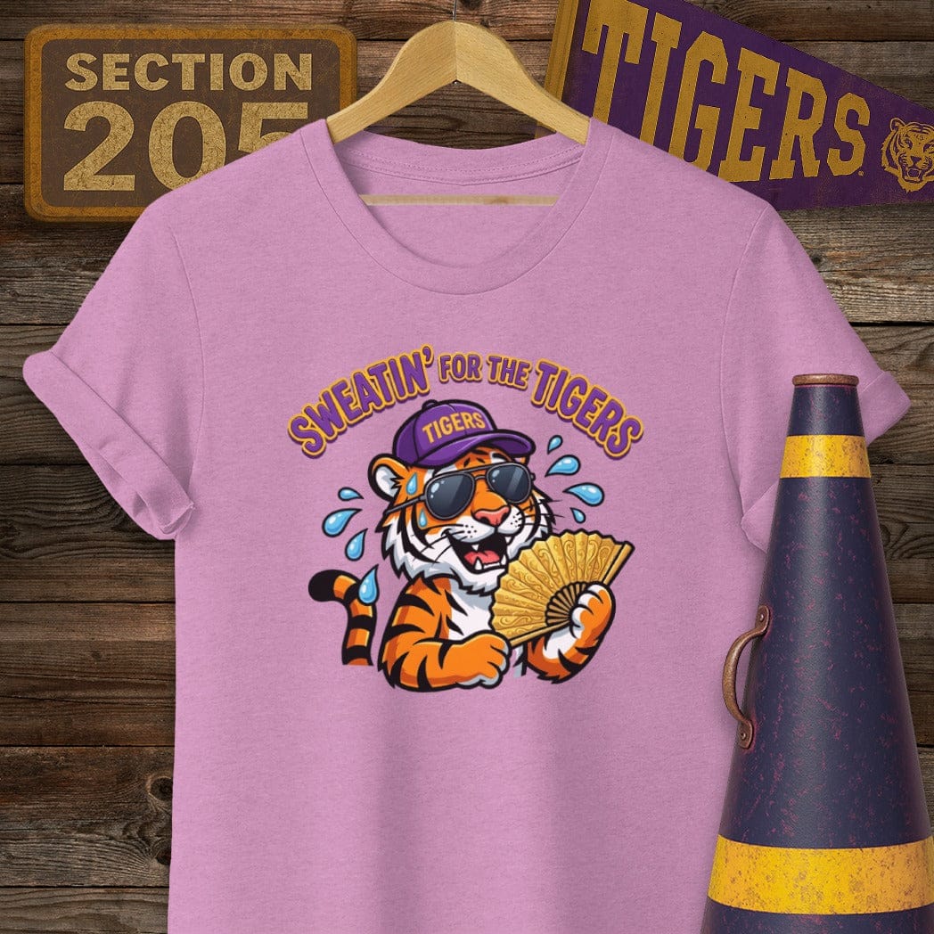 S / Heather Radiant Orchid Louisiana Sweatin' For The Tigers T-Shirt by Laissez Faire Wear