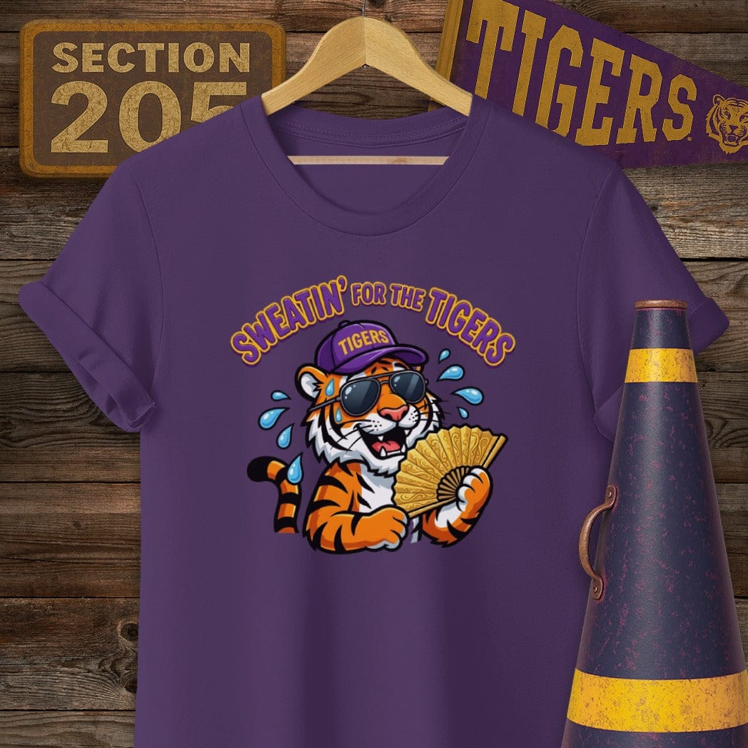 S / Purple Louisiana Sweatin' For The Tigers T-Shirt by Laissez Faire Wear