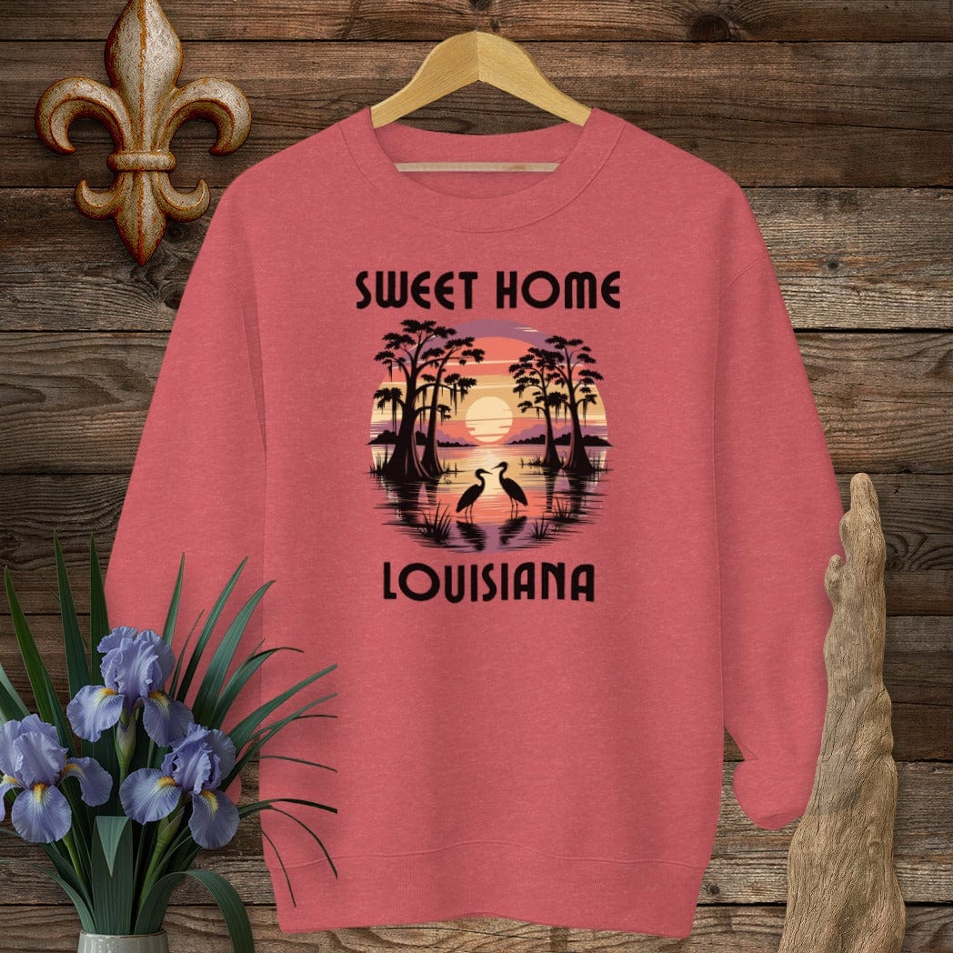 S / Heather Scarlet Red Louisiana Sweet Home Louisiana Sweatshirt by Laissez Faire Wear