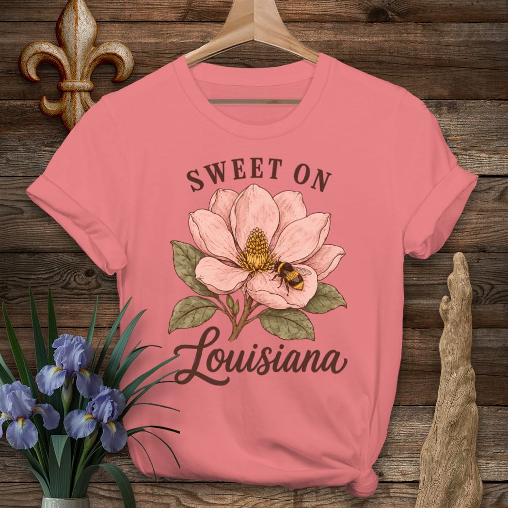 S / Coral Silk Louisiana Sweet on Louisiana T-Shirt by Laissez Faire Wear