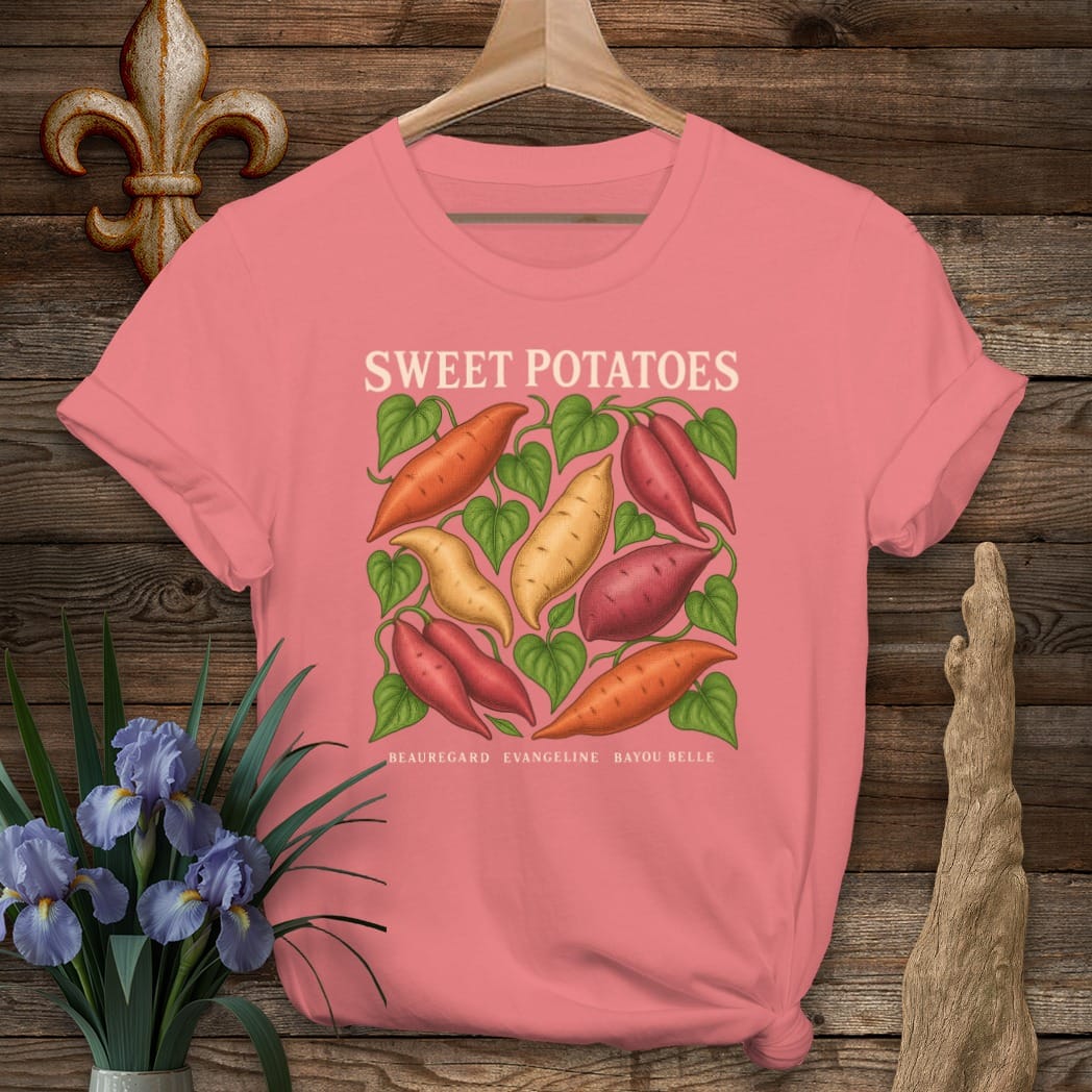 S / Coral Silk Louisiana Sweet Potato T-Shirt by Laissez Faire Wear