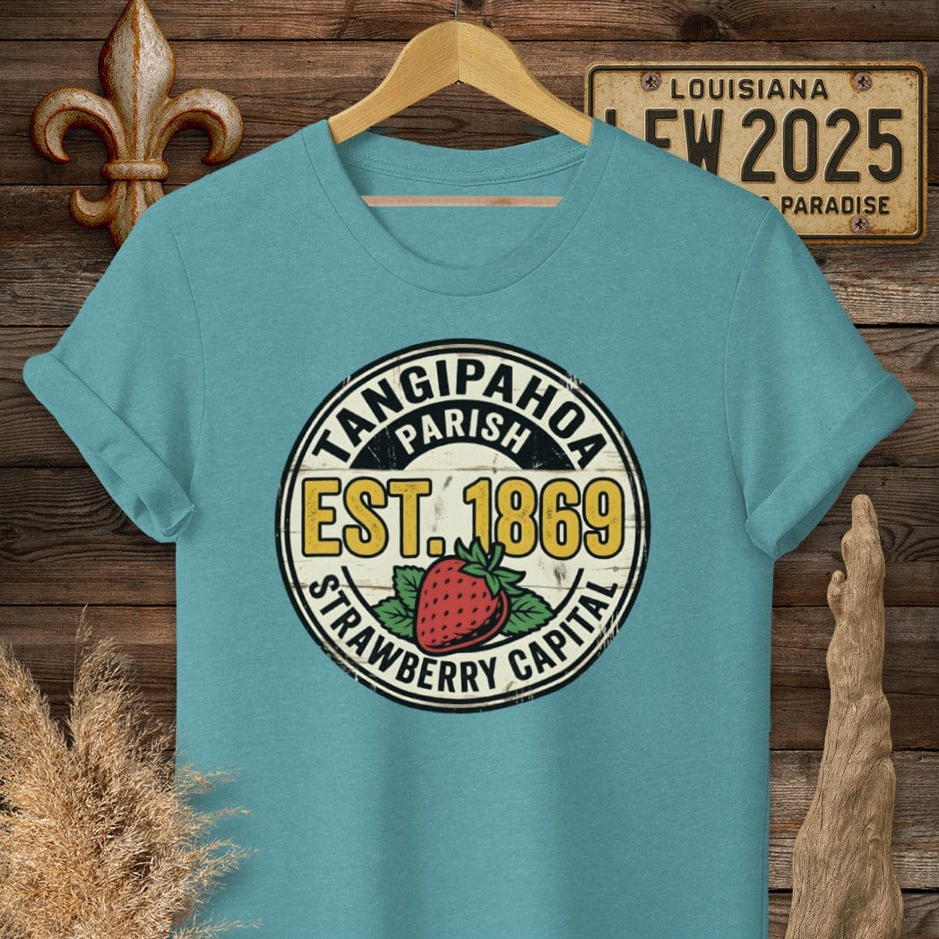 S / Heather Galapagos Blue Louisiana Tangipahoa Parish T-Shirt by Laissez Faire Wear