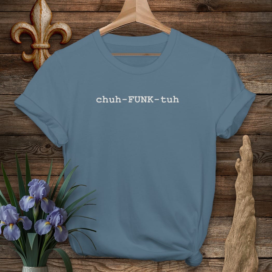 S / Indigo Blue Louisiana Tchefuncte Pronunciation T-Shirt by Laissez Faire Wear