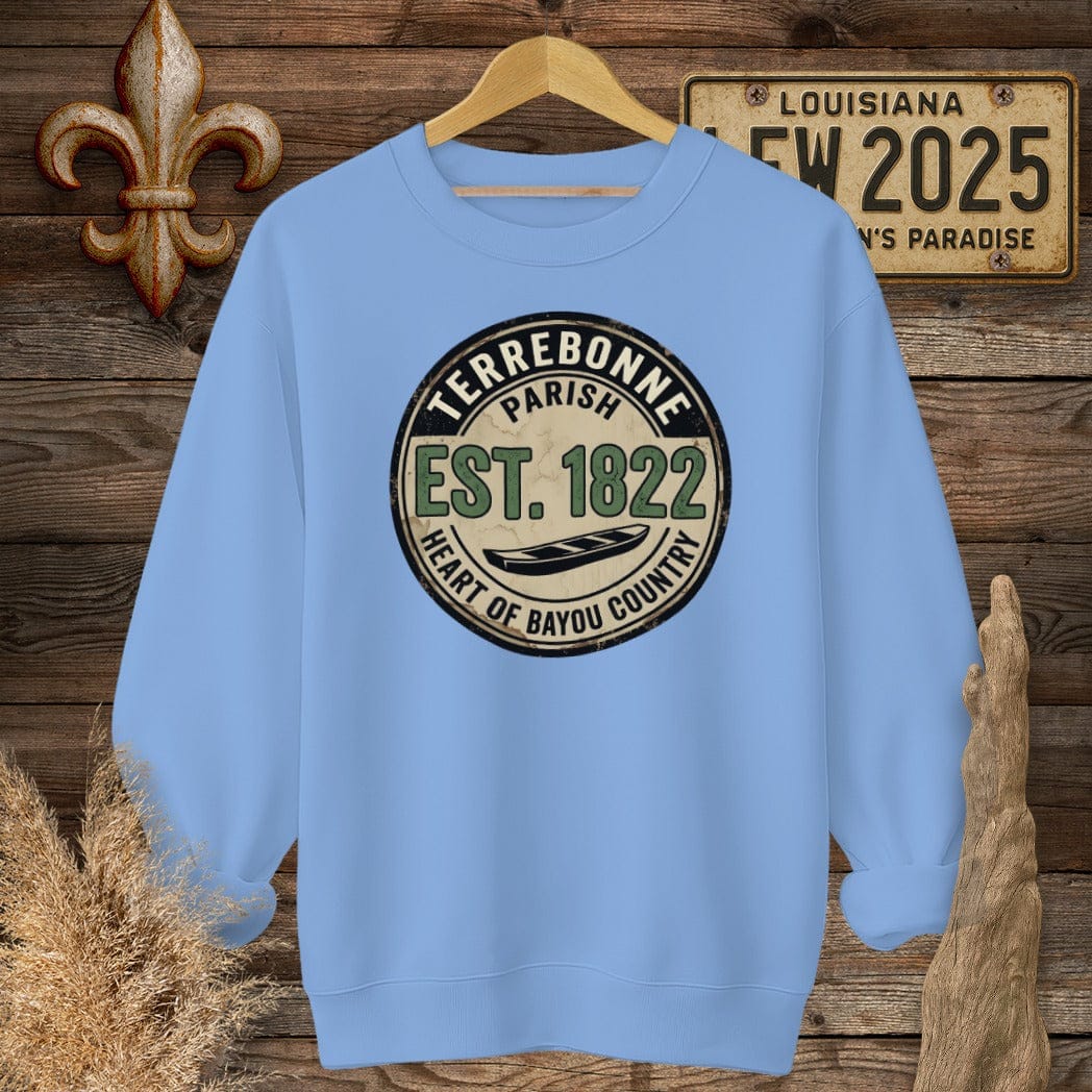 S / Carolina Blue Louisiana Terrebonne Parish Sweatshirt by Laissez Faire Wear