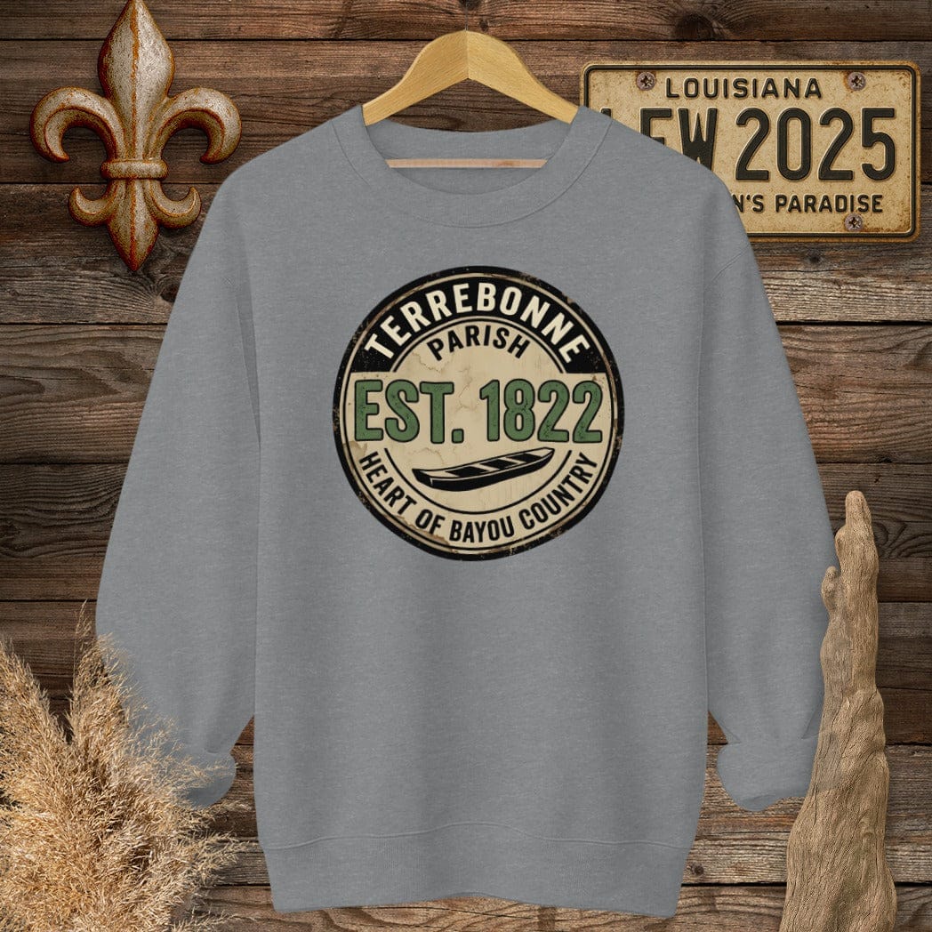 S / Graphite Heather Louisiana Terrebonne Parish Sweatshirt by Laissez Faire Wear
