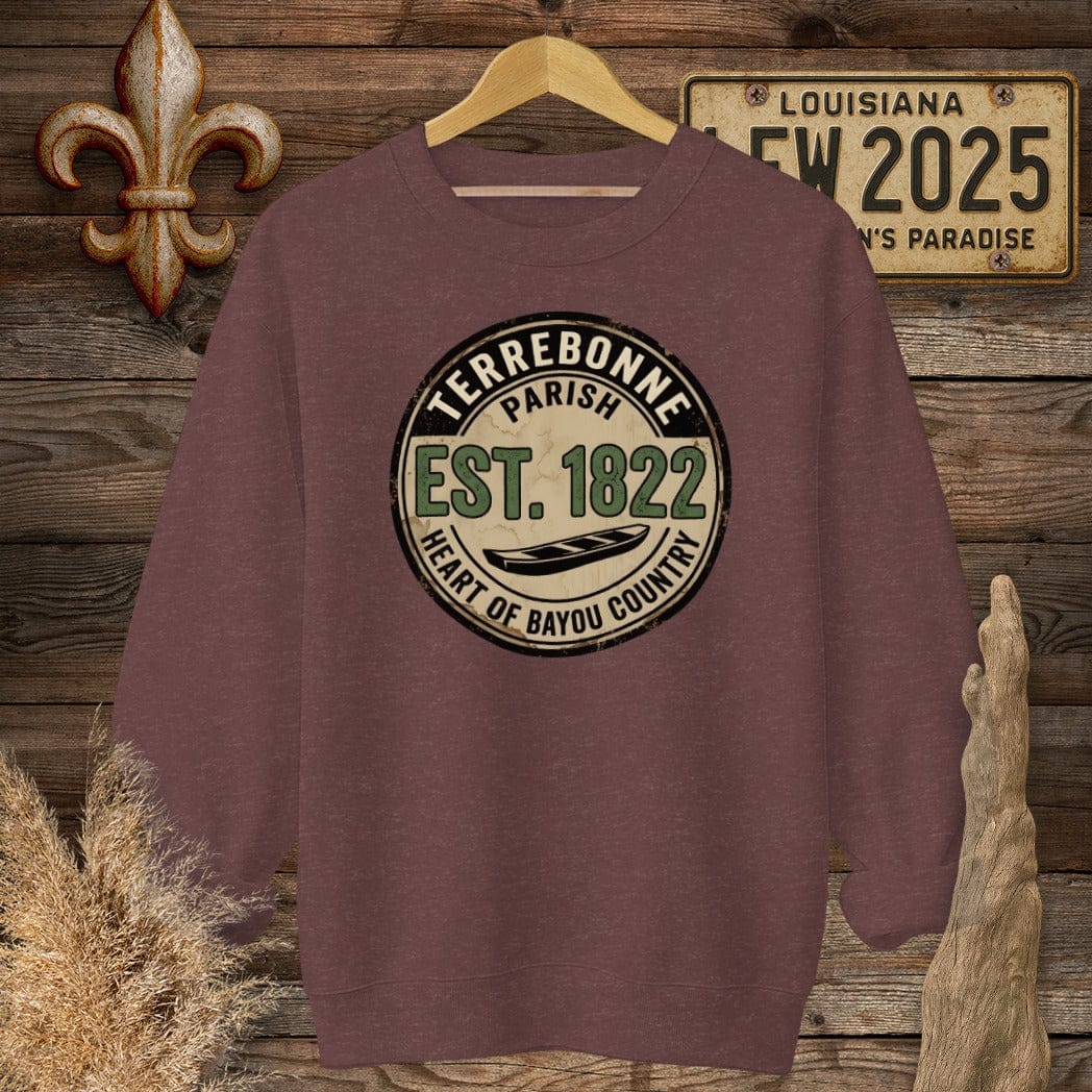 S / Heather Sport Dark Maroon Louisiana Terrebonne Parish Sweatshirt by Laissez Faire Wear