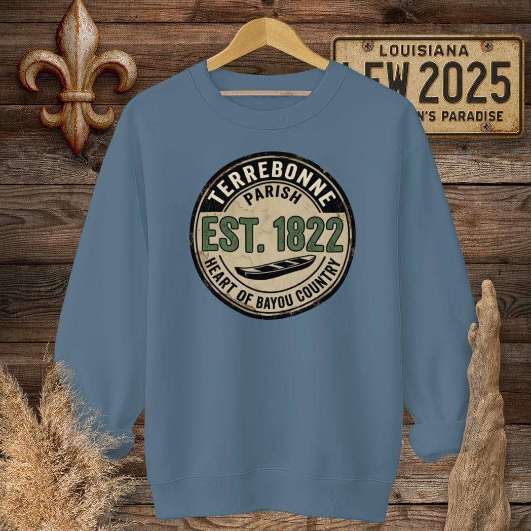 S / Indigo Blue Louisiana Terrebonne Parish Sweatshirt by Laissez Faire Wear