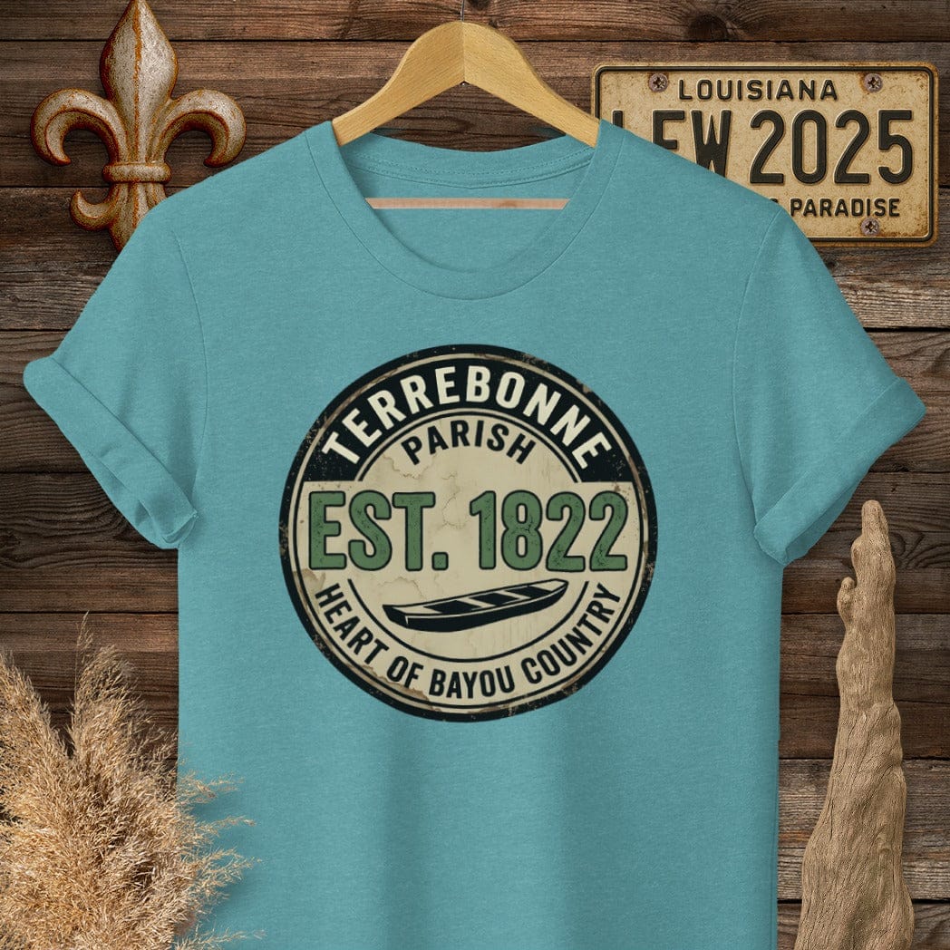 S / Heather Galapagos Blue Louisiana Terrebonne Parish T-Shirt by Laissez Faire Wear