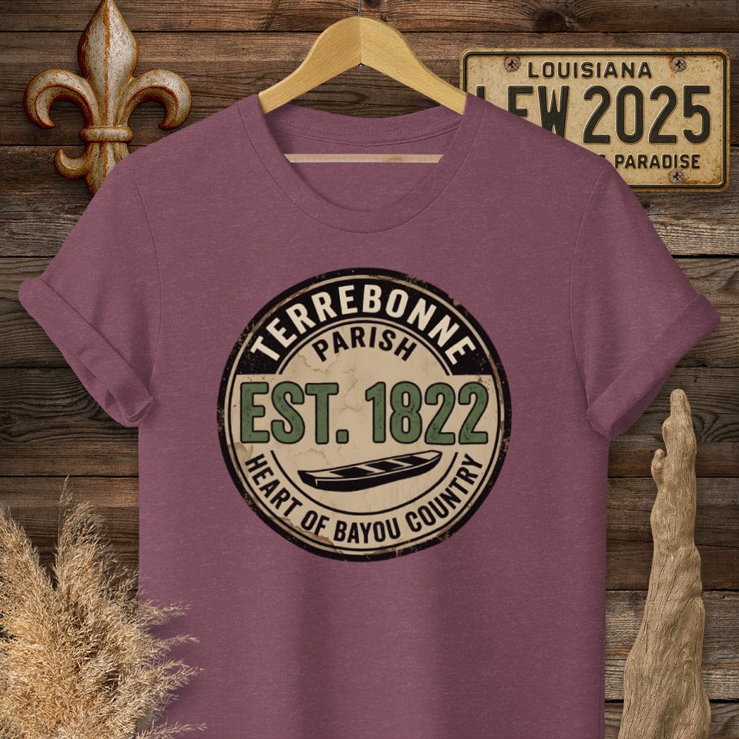 S / Heather Maroon Louisiana Terrebonne Parish T-Shirt by Laissez Faire Wear