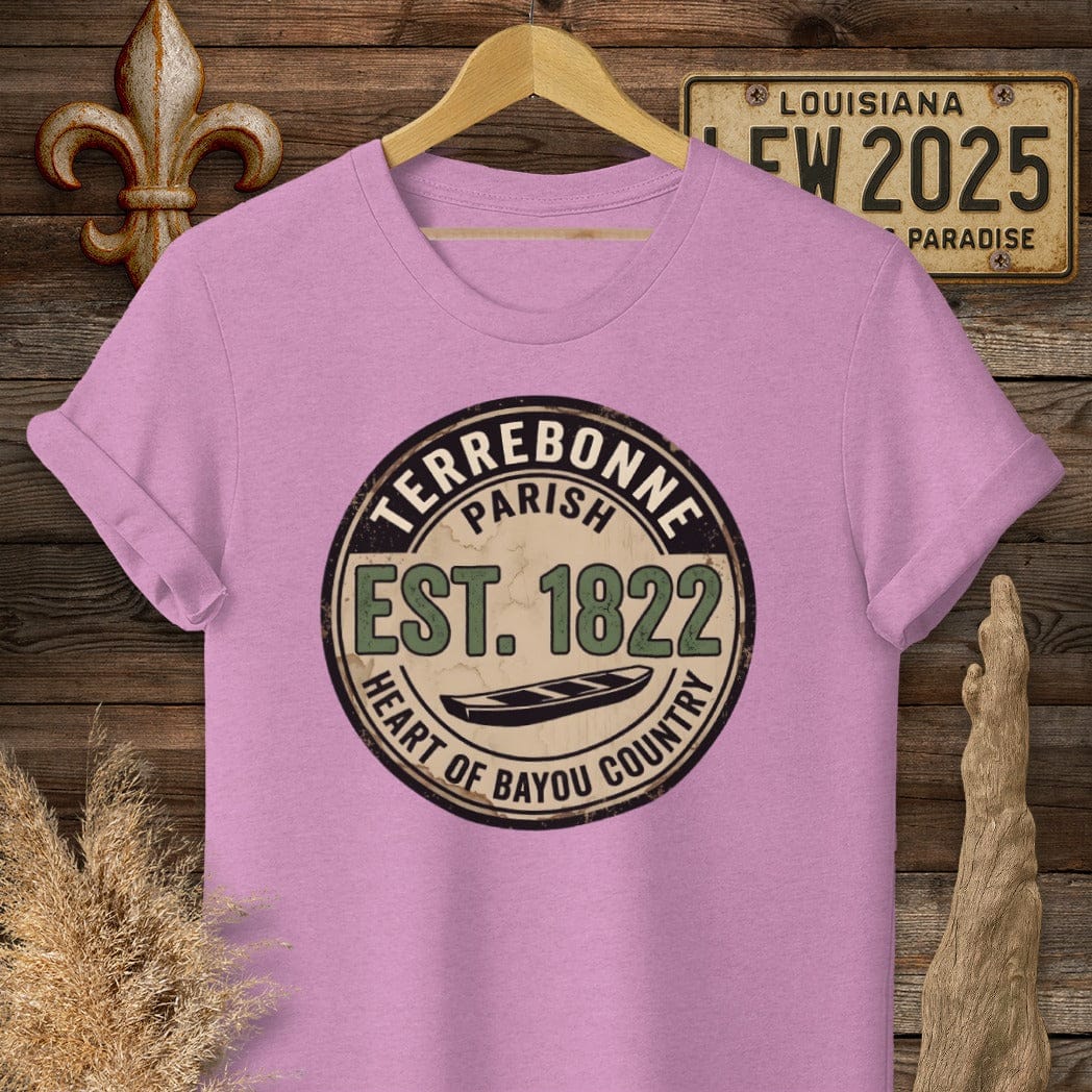 S / Heather Radiant Orchid Louisiana Terrebonne Parish T-Shirt by Laissez Faire Wear