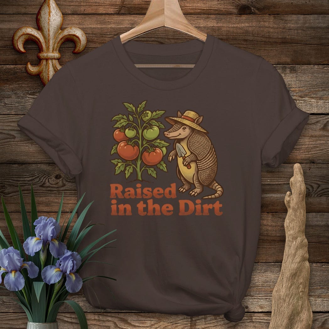 S / Dark Chocolate Louisiana The Backyard Dillo Gardener T-Shirt by Laissez Faire Wear