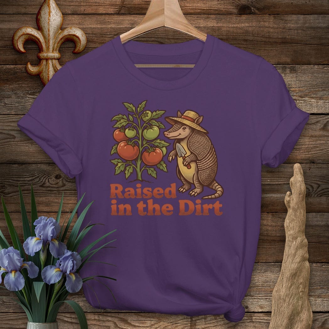 S / Purple Louisiana The Backyard Dillo Gardener T-Shirt by Laissez Faire Wear