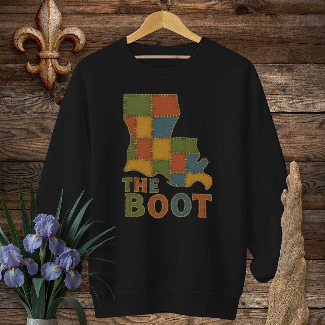 S / Black Louisiana The Boot Patchwork Sweatshirt by Laissez Faire Wear