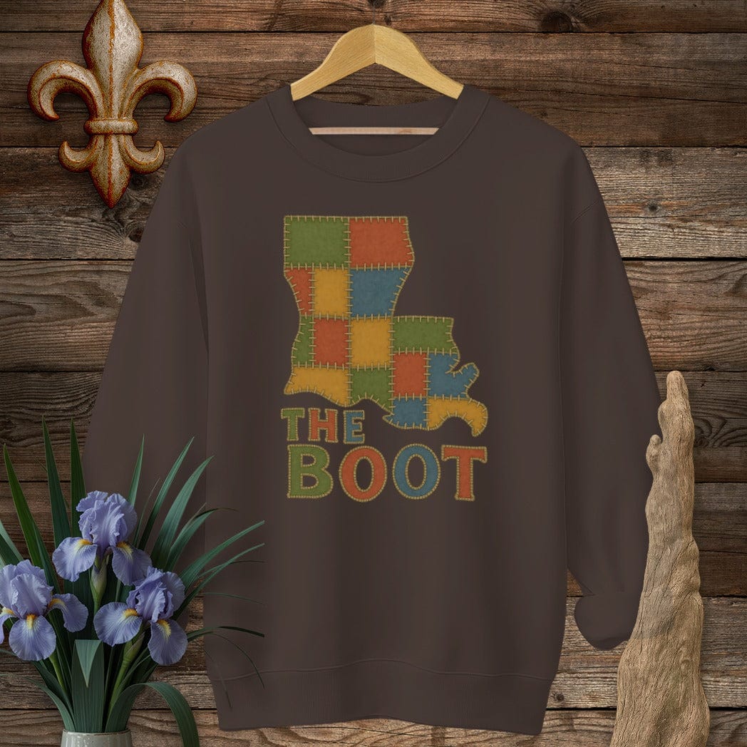 S / Dark Chocolate Louisiana The Boot Patchwork Sweatshirt by Laissez Faire Wear