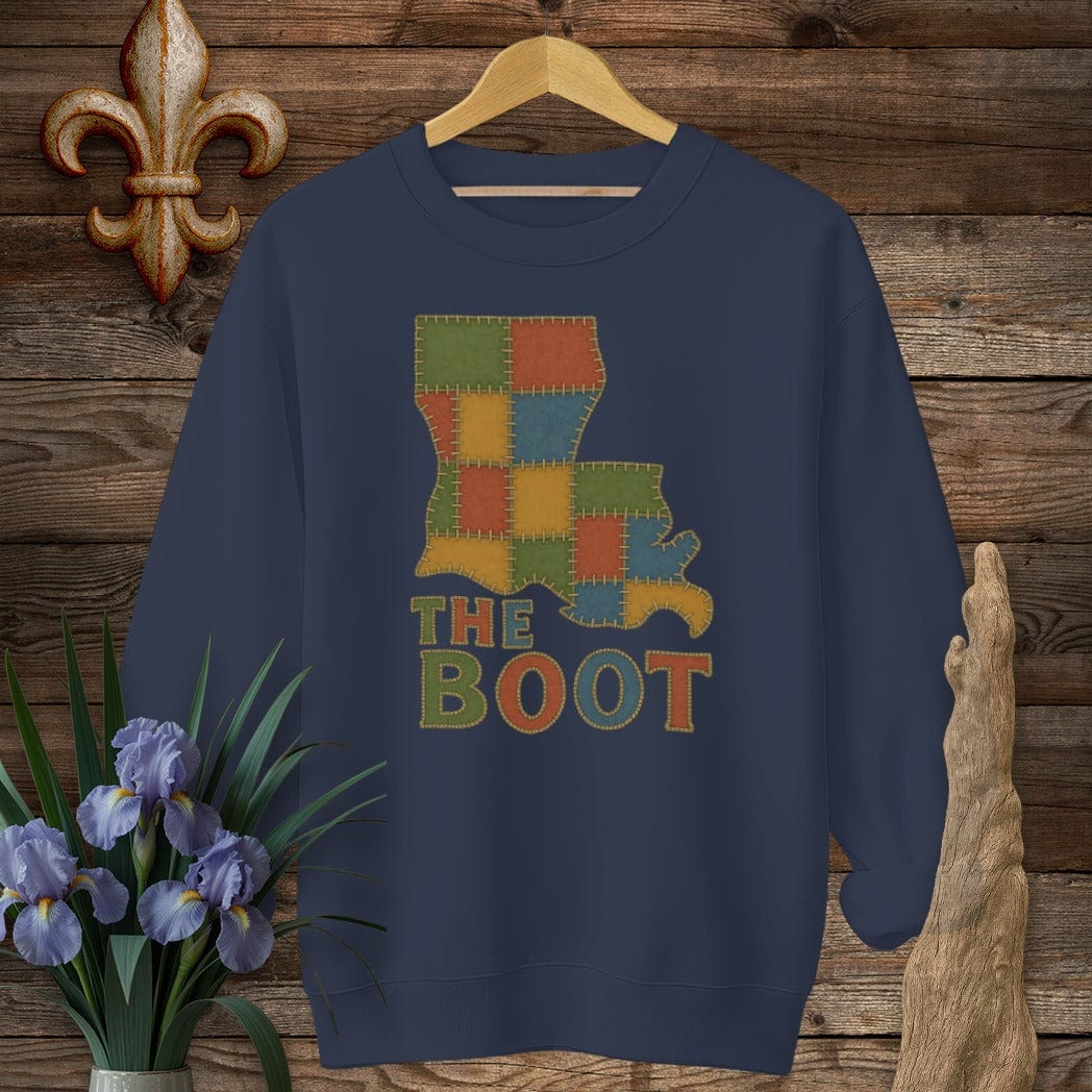 S / Navy Louisiana The Boot Patchwork Sweatshirt by Laissez Faire Wear
