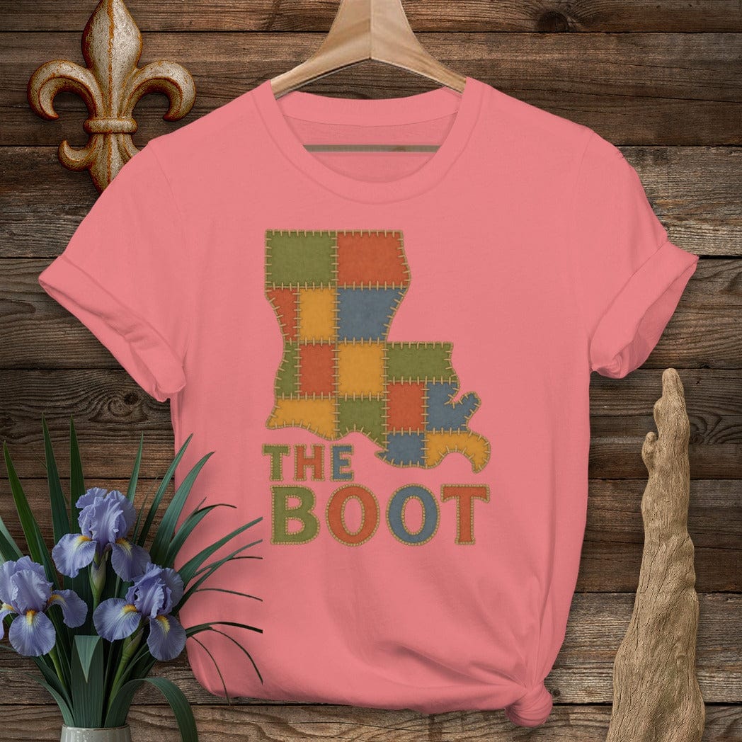 S / Coral Silk Louisiana The Boot Patchwork T-Shirt by Laissez Faire Wear