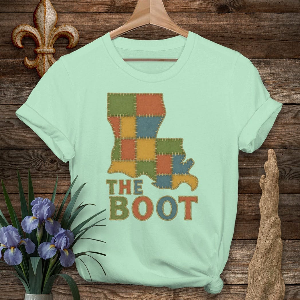 S / Mint Green Louisiana The Boot Patchwork T-Shirt by Laissez Faire Wear