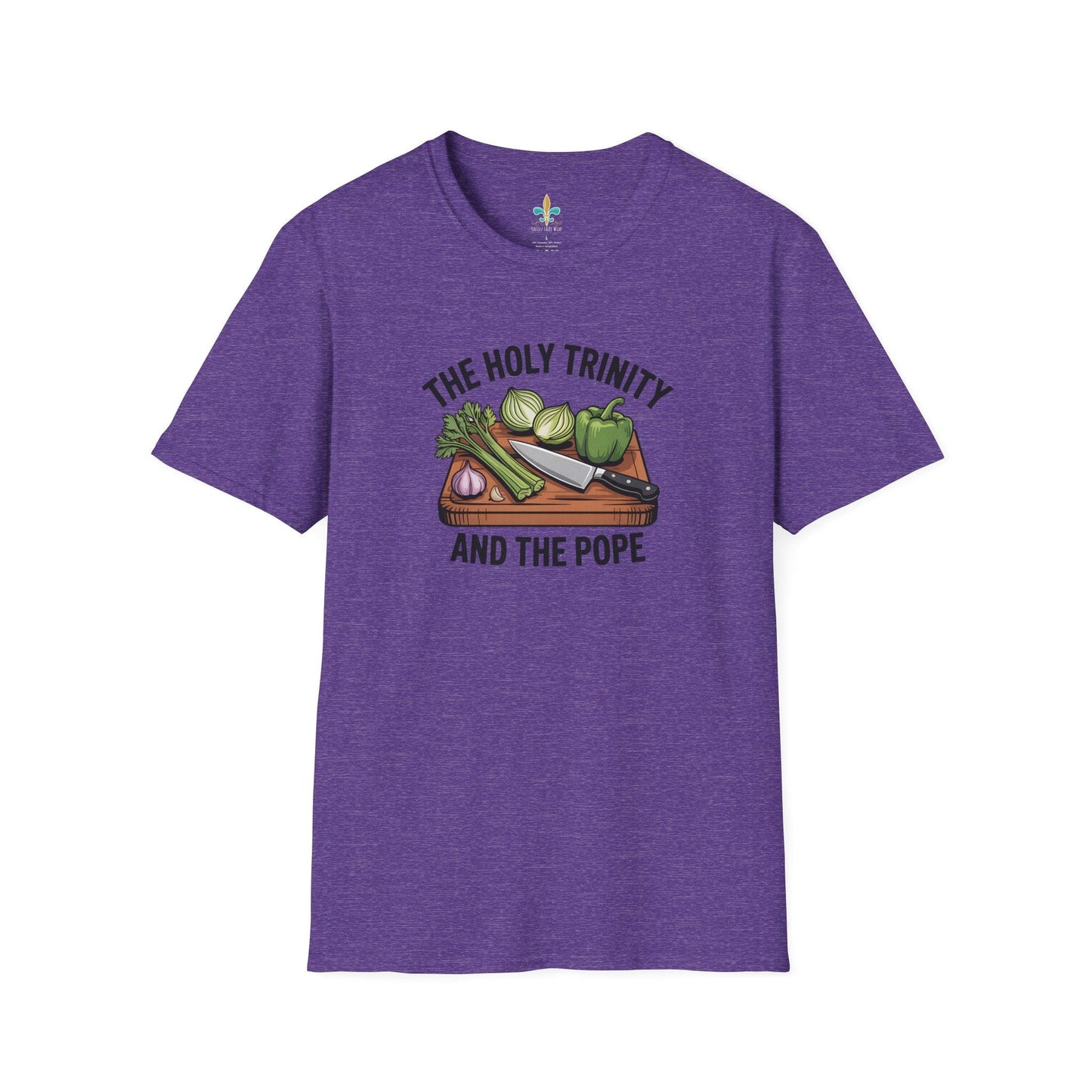 Heather Purple / S Louisiana "The Holy Trinity & The Pope" Cajun Cooking T-Shirt by Laissez Faire Wear