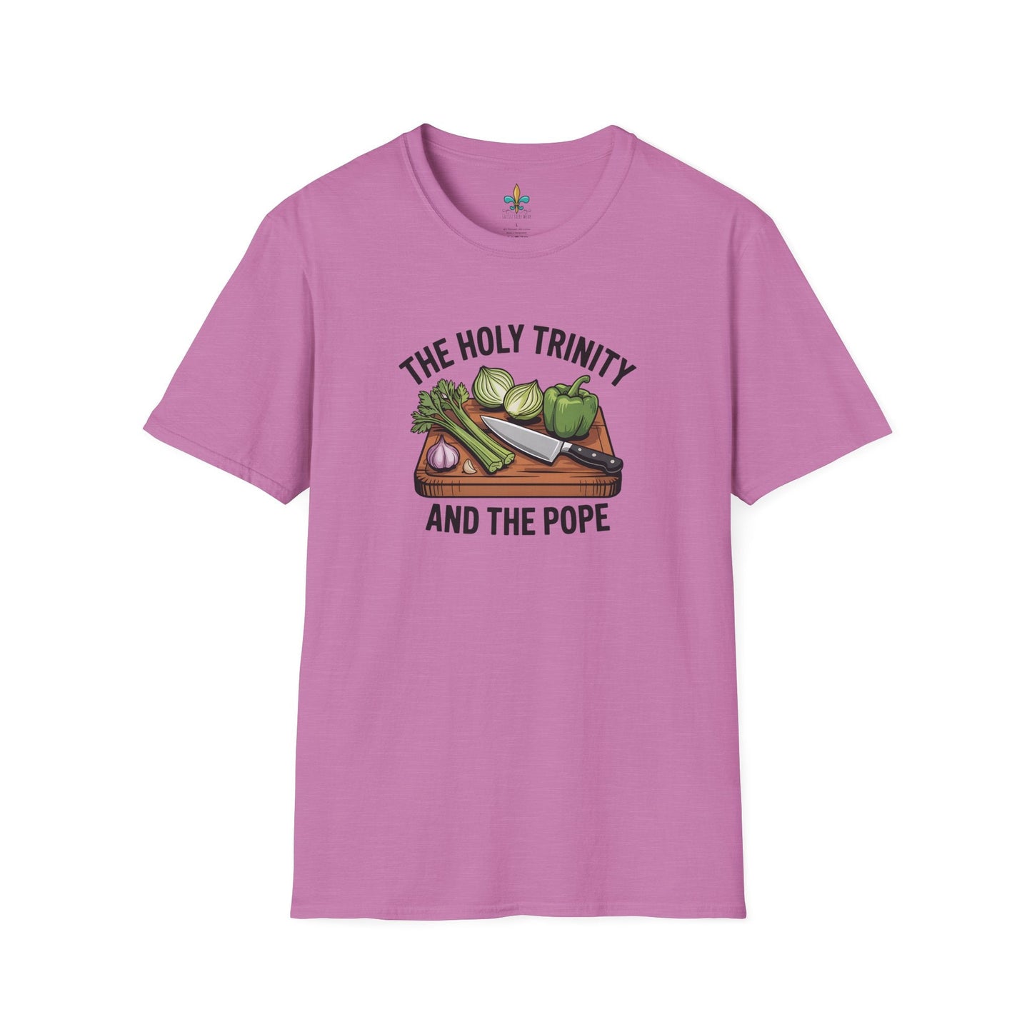 Heather Radiant Orchid / S Louisiana "The Holy Trinity & The Pope" Cajun Cooking T-Shirt by Laissez Faire Wear