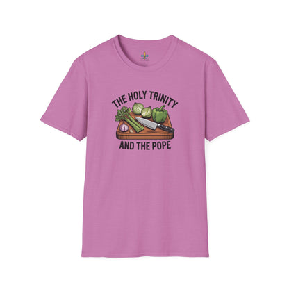 Heather Radiant Orchid / S Louisiana "The Holy Trinity & The Pope" Cajun Cooking T-Shirt by Laissez Faire Wear