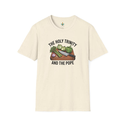 Natural / S Louisiana "The Holy Trinity & The Pope" Cajun Cooking T-Shirt by Laissez Faire Wear