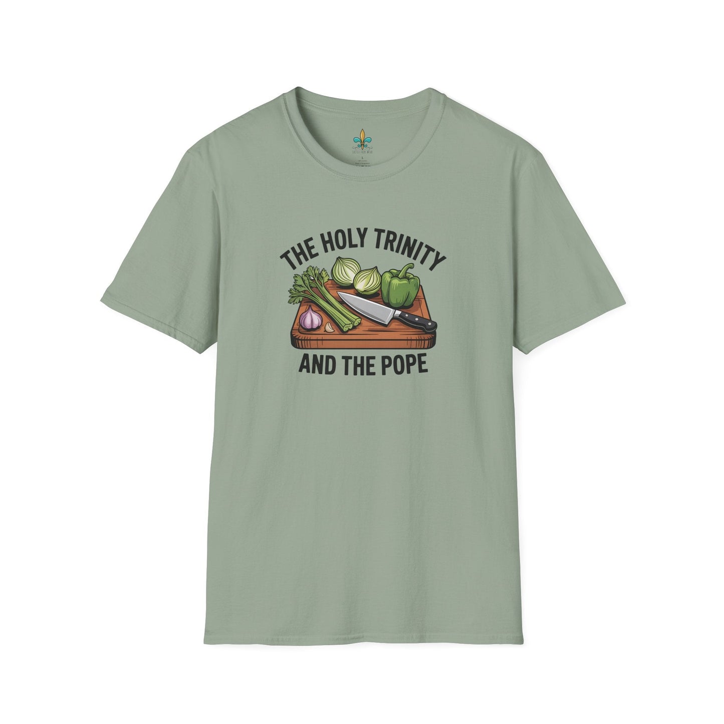 Sage / S Louisiana "The Holy Trinity & The Pope" Cajun Cooking T-Shirt by Laissez Faire Wear