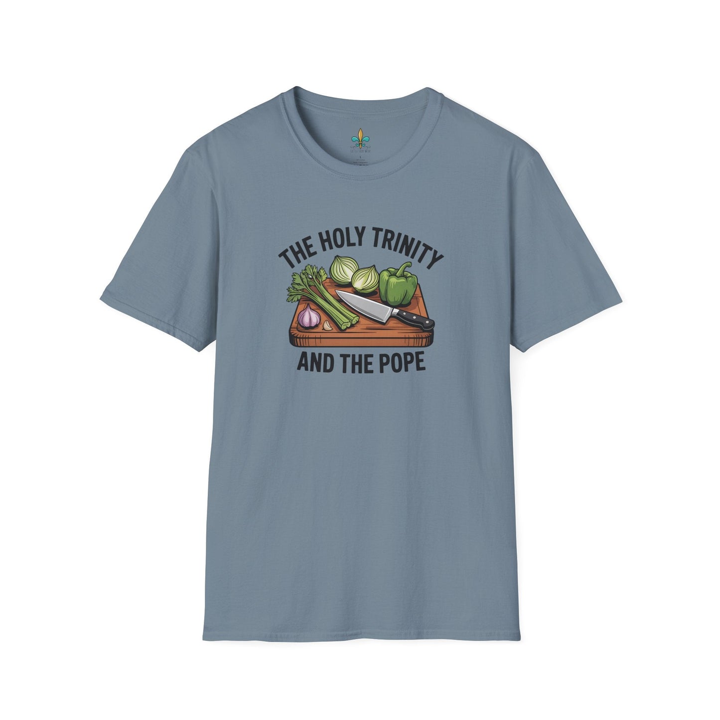 Stone Blue / S Louisiana "The Holy Trinity & The Pope" Cajun Cooking T-Shirt by Laissez Faire Wear