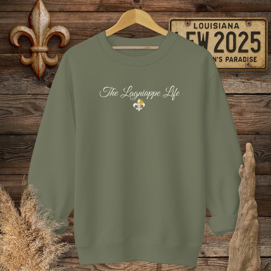 S / Military Green Louisiana The Lagniappe Life Sweatshirt by Laissez Faire Wear
