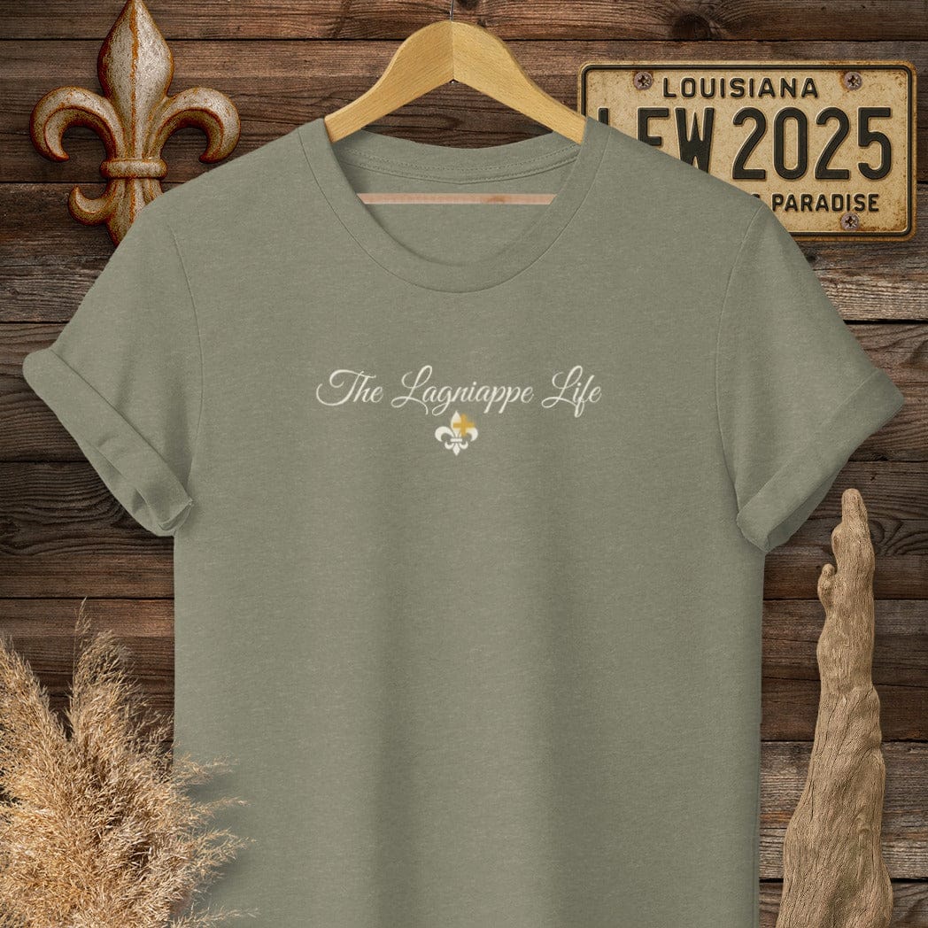 S / Heather Military Green Louisiana The Lagniappe Life T-Shirt by Laissez Faire Wear