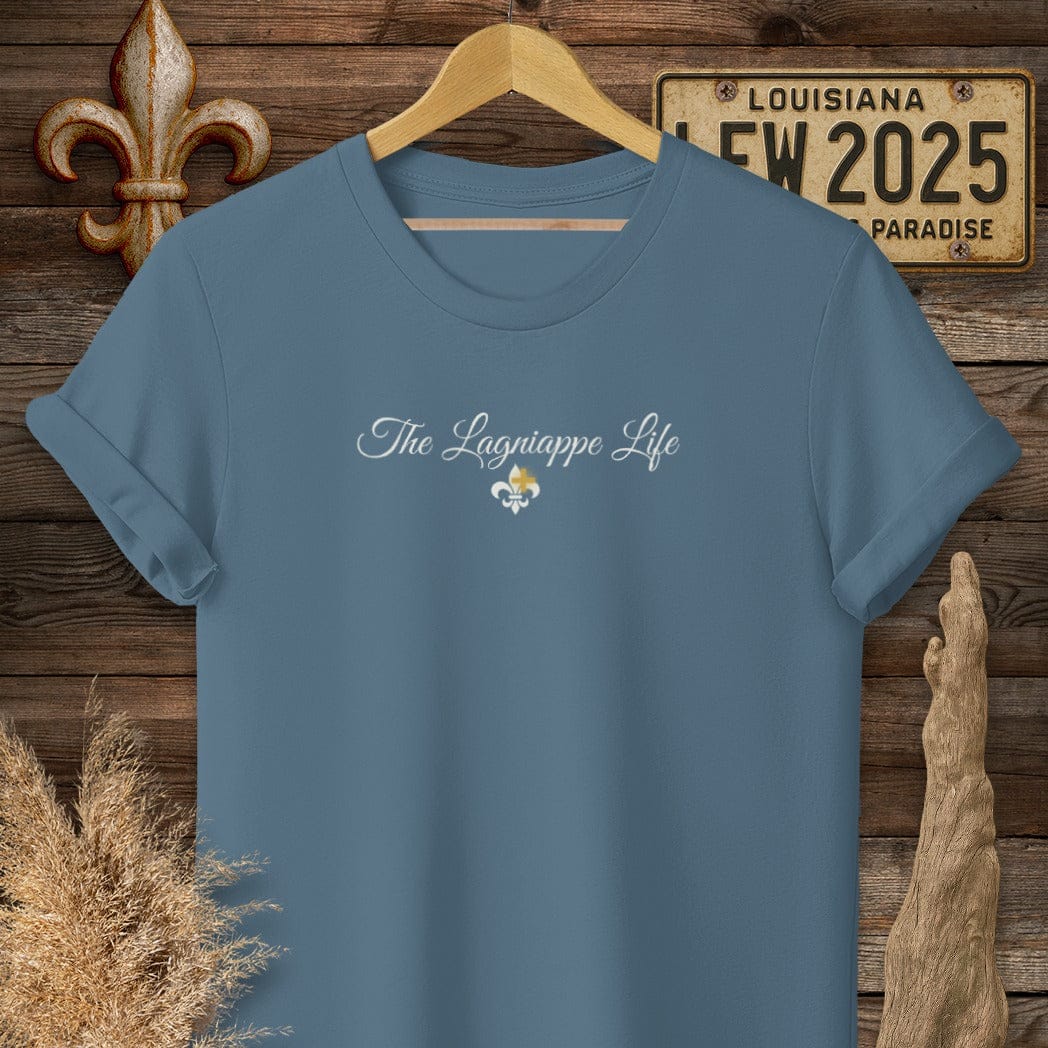 S / Indigo Blue Louisiana The Lagniappe Life T-Shirt by Laissez Faire Wear