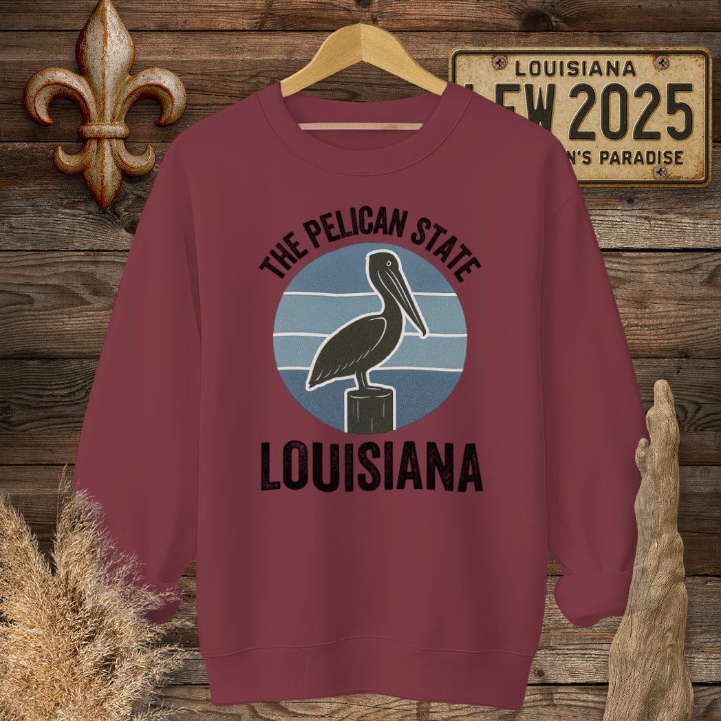 S / Garnet Louisiana The Pelican State Retro Sweatshirt by Laissez Faire Wear