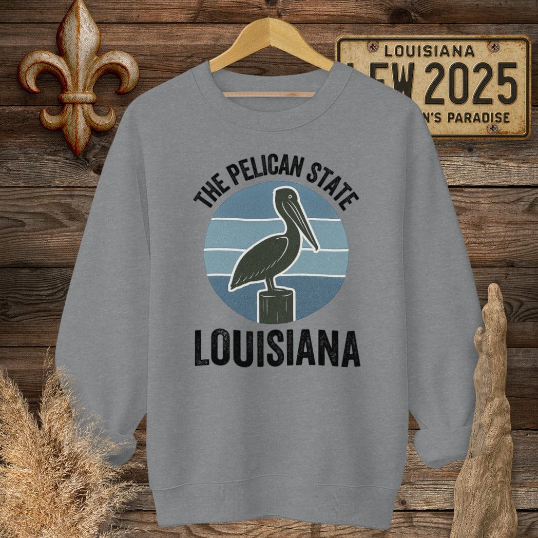 S / Graphite Heather Louisiana The Pelican State Retro Sweatshirt by Laissez Faire Wear
